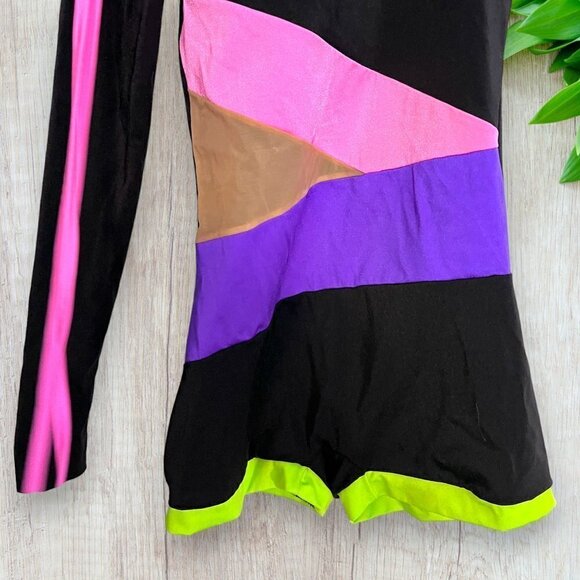DANSCO 80's Neon Pink Green Mesh Black Straps Lyrical Dance Jazz Acro Costume - Picture 3 of 4